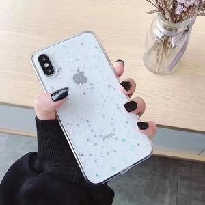 iPhone XR clear white transparent silver moon star glitter shimmer sparkle case